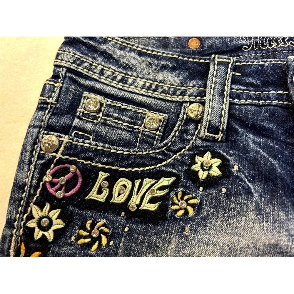 Miss Me Embellished Embroidered Cutoff Denim Shorts Distressed Girls Size 14 - Picture 6 of 15